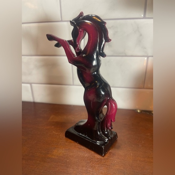 Wild Horse Stallion Asian Figurine Resin Deep Red Pink - Picture 9 of 12